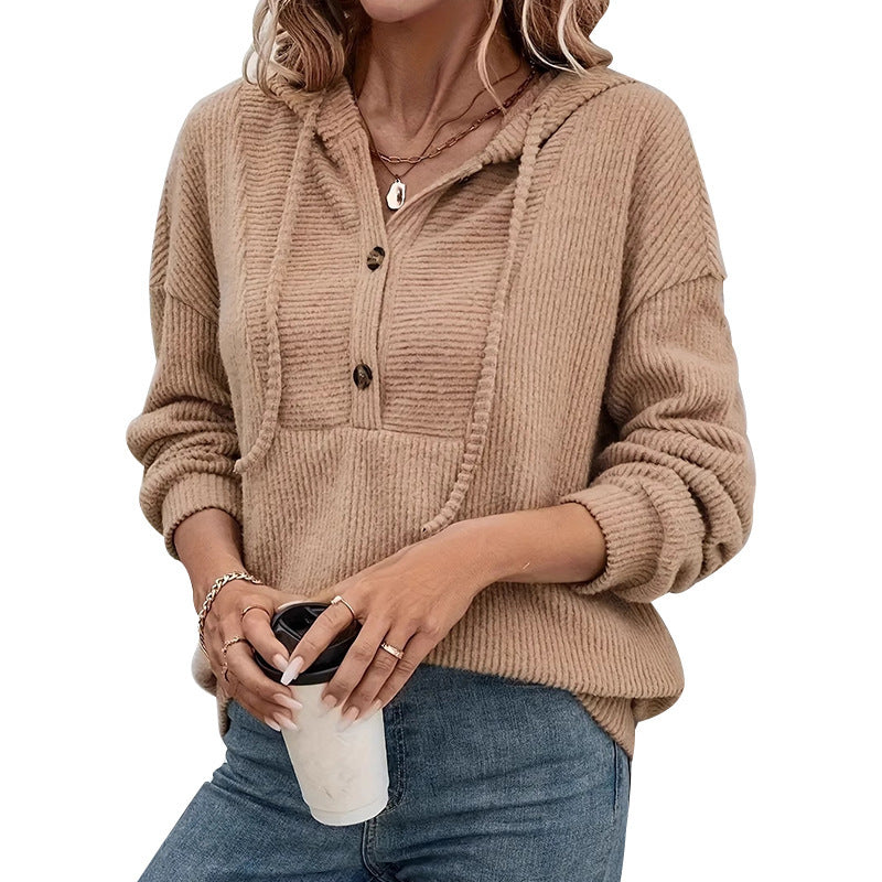 Fall Hooded Sunken Stripe Long-sleeved Sweater