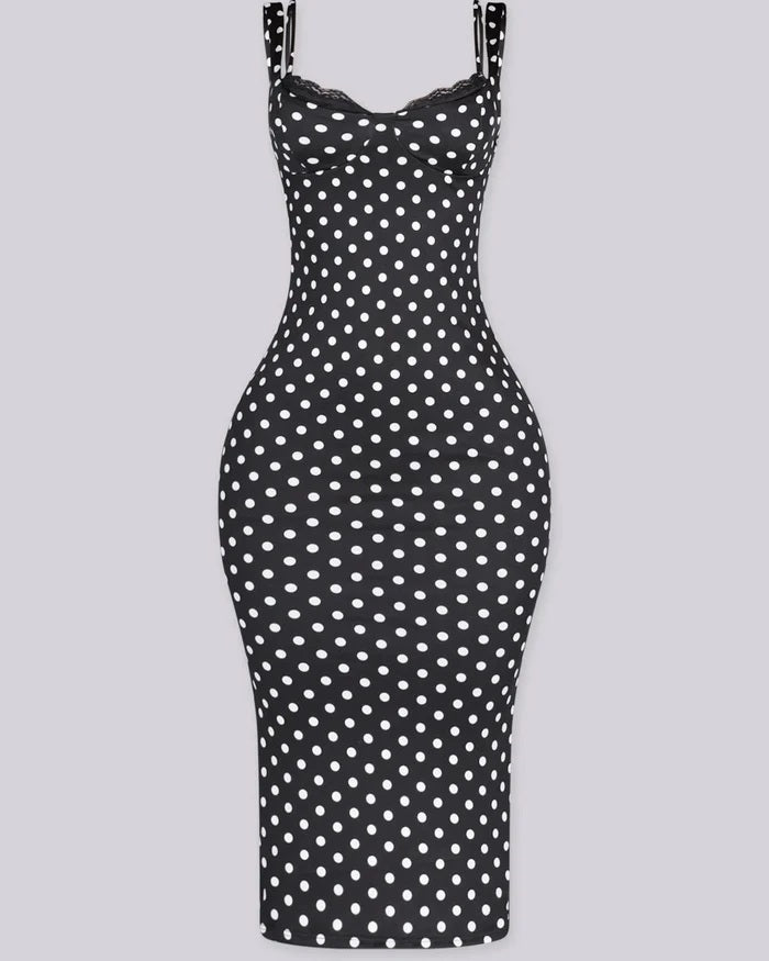 Slim-Fit Stretchy Classic Polka Dot Maxi Dress