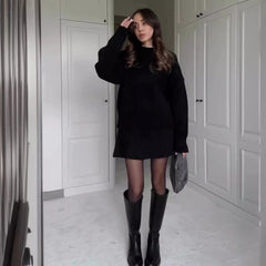 Sweater Skirt Sets For 2 Pieces Knit Casual Versatile Long Sleeve Pullover Elegant Solid High Waist Mini Skirt Outfit