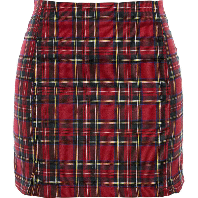 Style High Waist Bag Hip All-match Slim Plaid Skirt