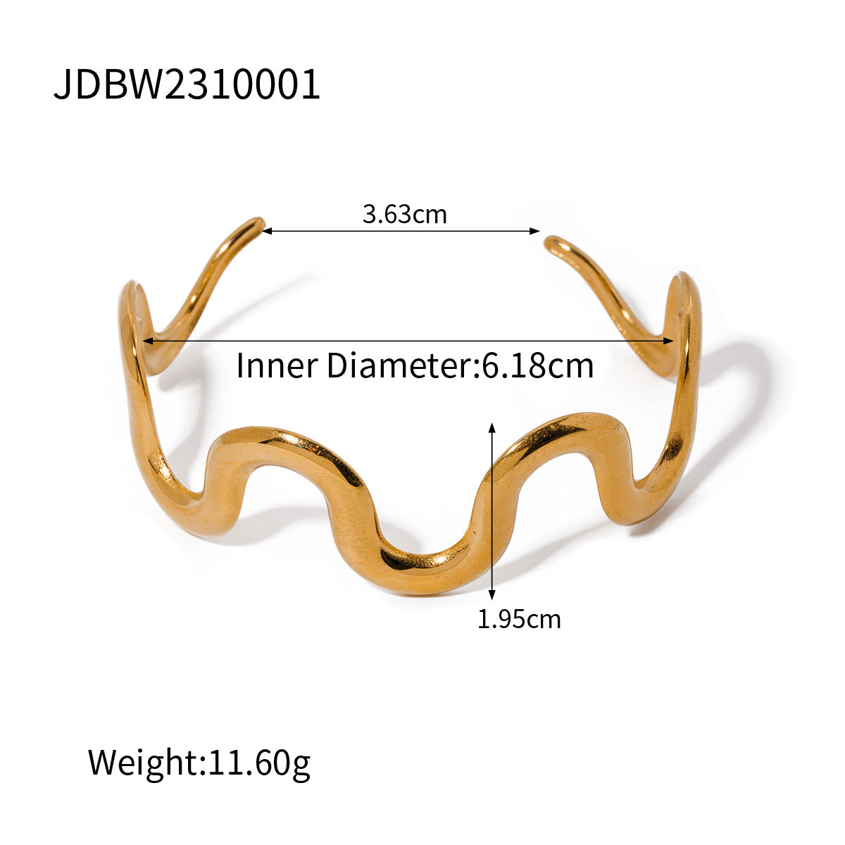 INS Style Titanium Steel Bracelet For Women, 18K Gold Plated Stainless Steel, Trend Wavy Bangle Jewelry
