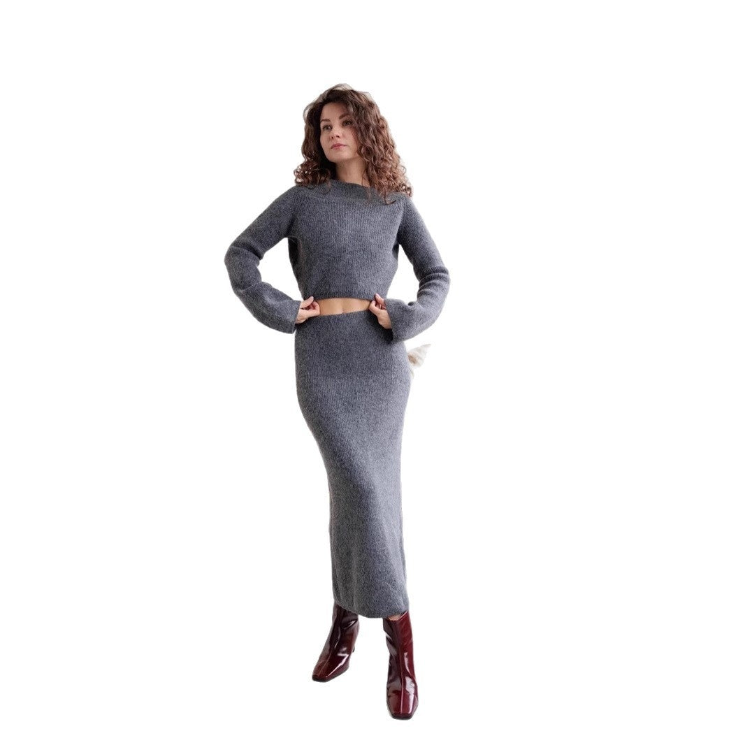 High-grade Off-shoulder Sweater Suit Bag Hip Bottoming Skirt