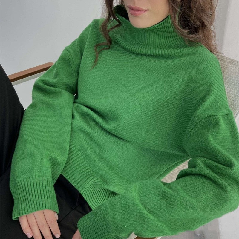 High Collar Loose Knitted Top Sweaters Clothing