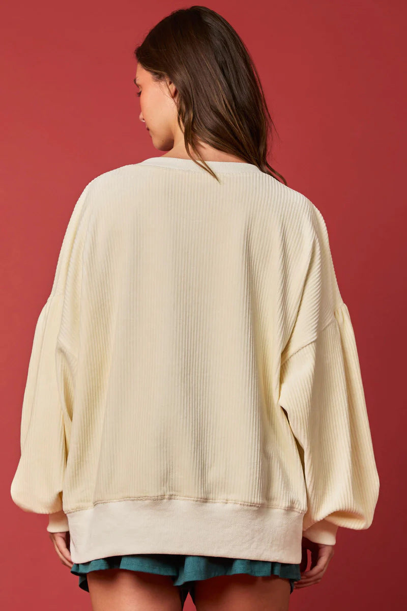 Christmas Egg Sequined Long Sleeve Loose Sweatshirt Top