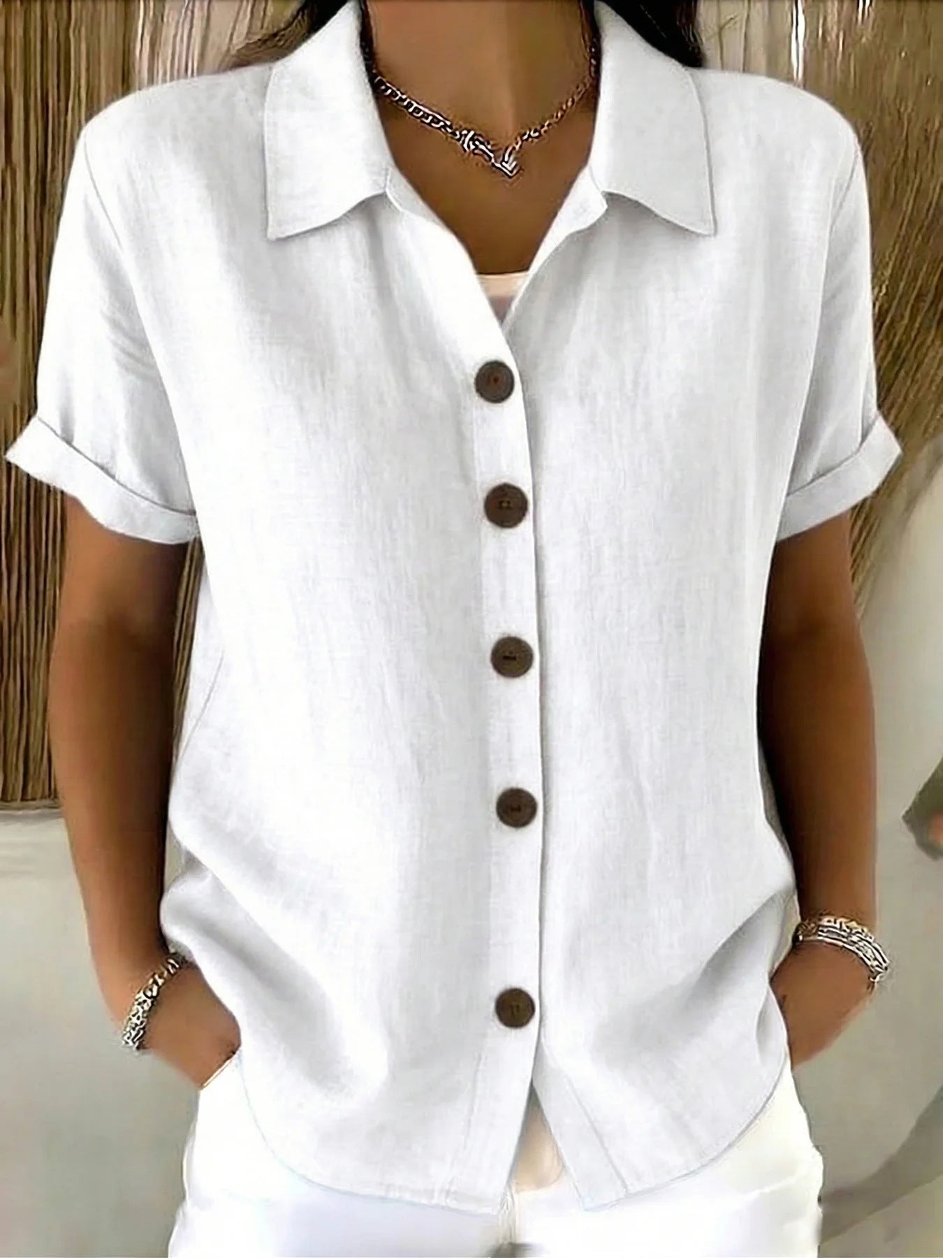Lapel-button Long-sleeve Shirt