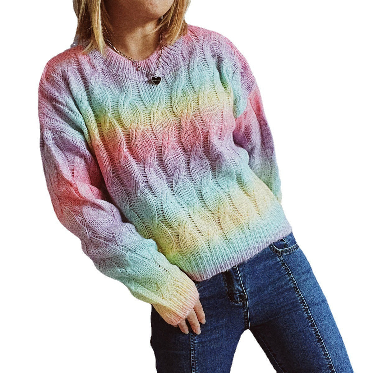 Lightweight Rainbow Short Knitted Sweater For Women