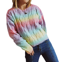 Lightweight Rainbow Short Knitted Sweater For Women