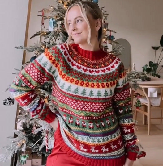 Christmas Knitted Half High Collar Sweater