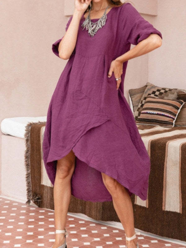 Maxi Dress Neck Pocket Loose Casual Baggy Robe Female Retro Long Dresses