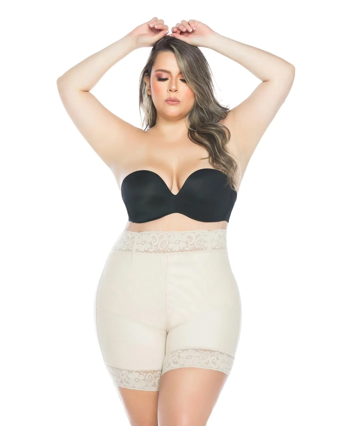 Double Compression High Waist Seamless Butt Lifting Lace Shaper Shorts with Bones
