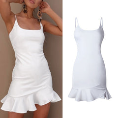 Ruffles Trumpet Dress Sleeveless Spaghetti Strap Slim Dress Party Short Dresses Vestidos