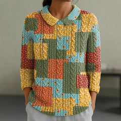 And Doll Collar Knitted Jacquard Fabric French Retro Printed Top