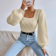 Solid Color Square Collar Sweaters Clothing