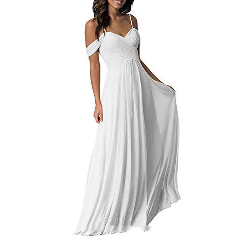 Off Shoulder Chiffon A-line Pleated Bridesmaid Dress