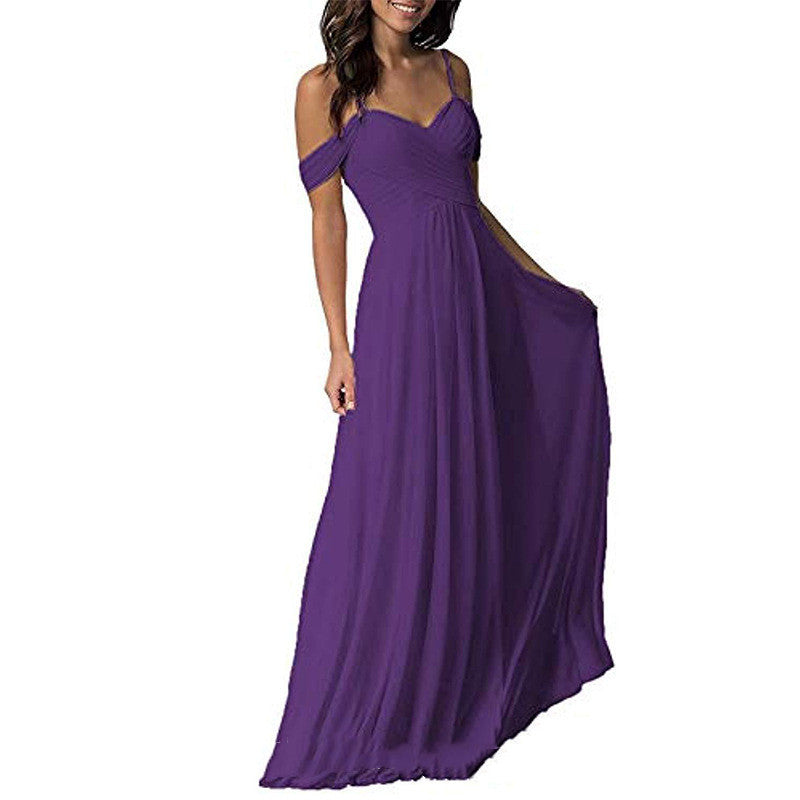 Off Shoulder Chiffon A-line Pleated Bridesmaid Dress