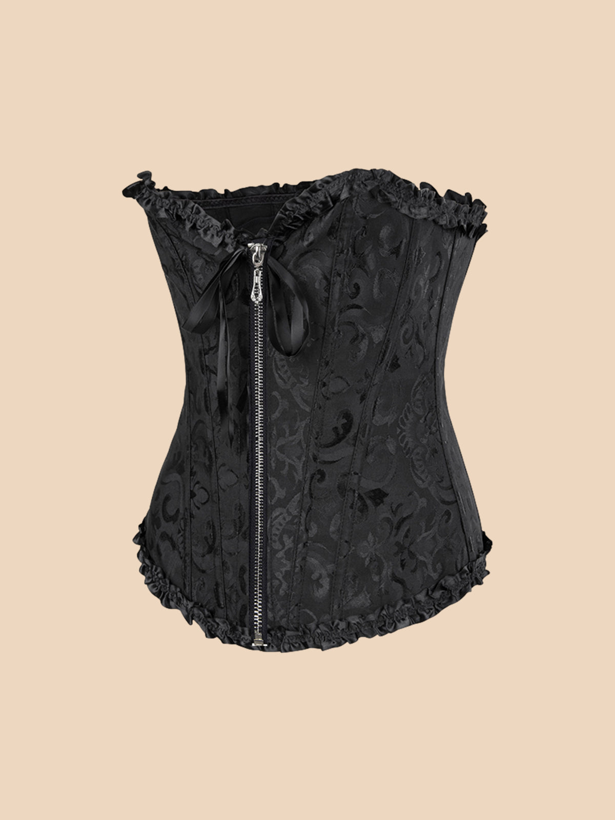 Brocade Sweetheart Corset With Ruffle Trim