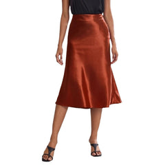 High-waist Satin Midi Skirt Spring Women