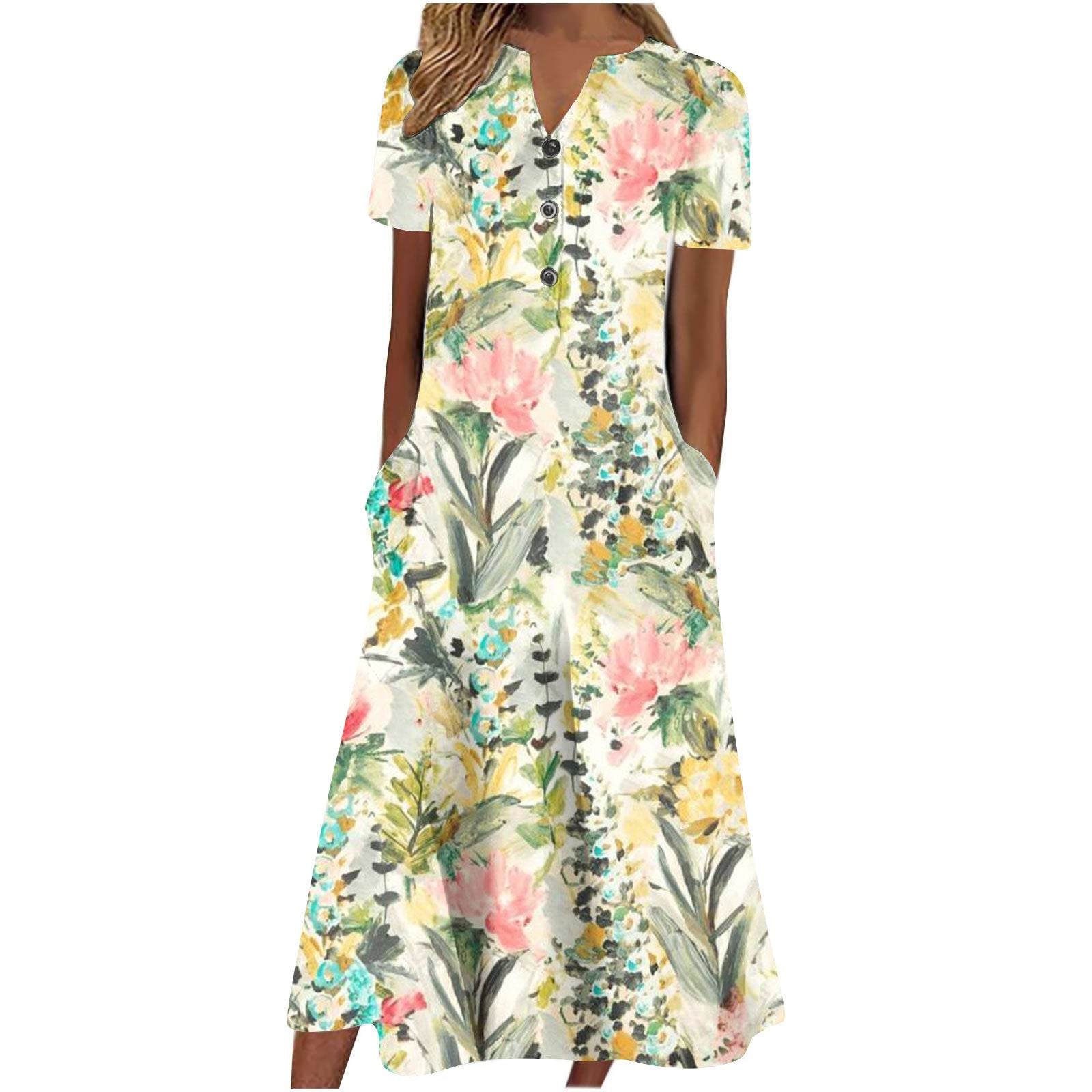 Casual Short Sleeved Long Midi Plain Dresses With Pockets