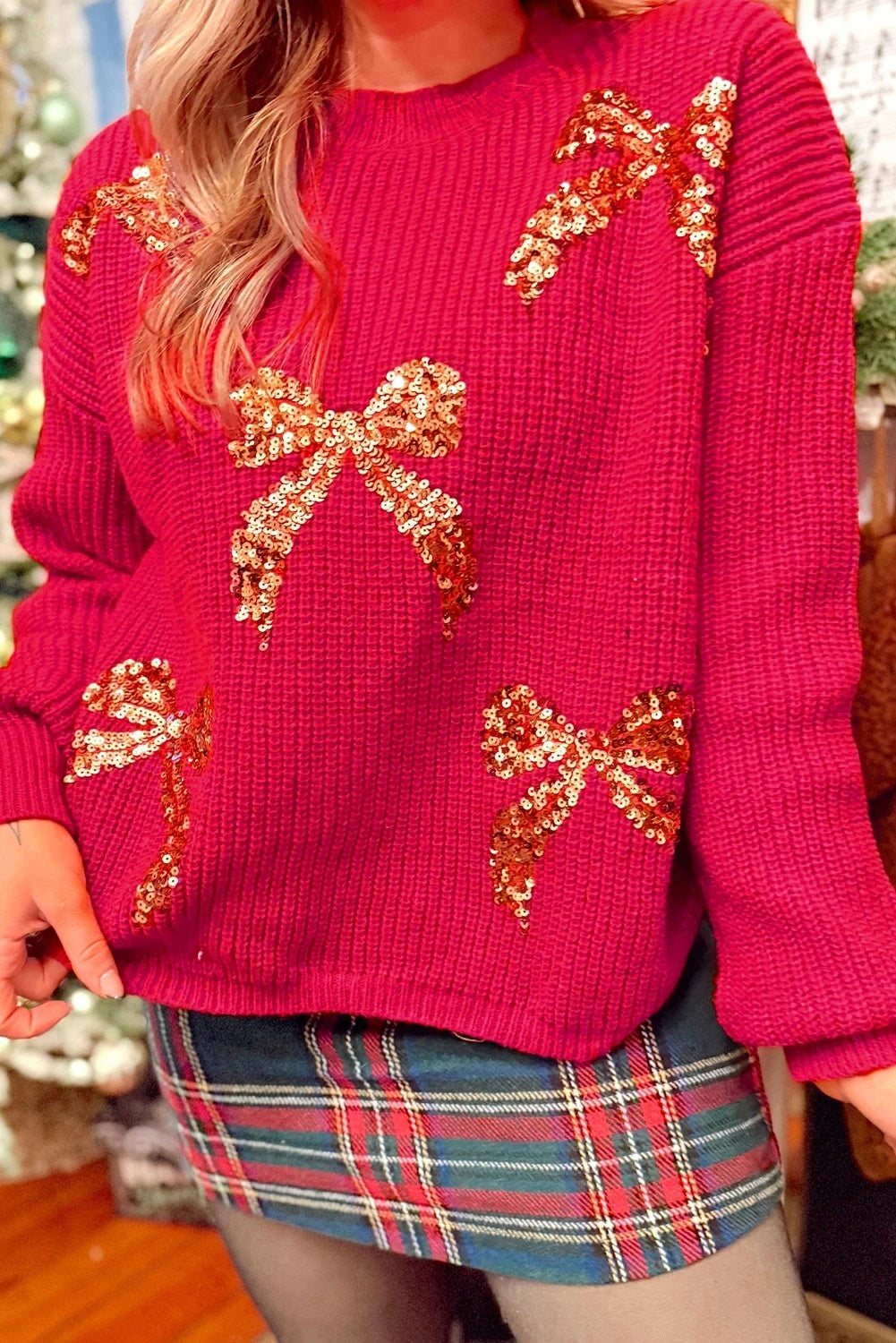 Christmas Decorative Sequins Round Neck Sweater