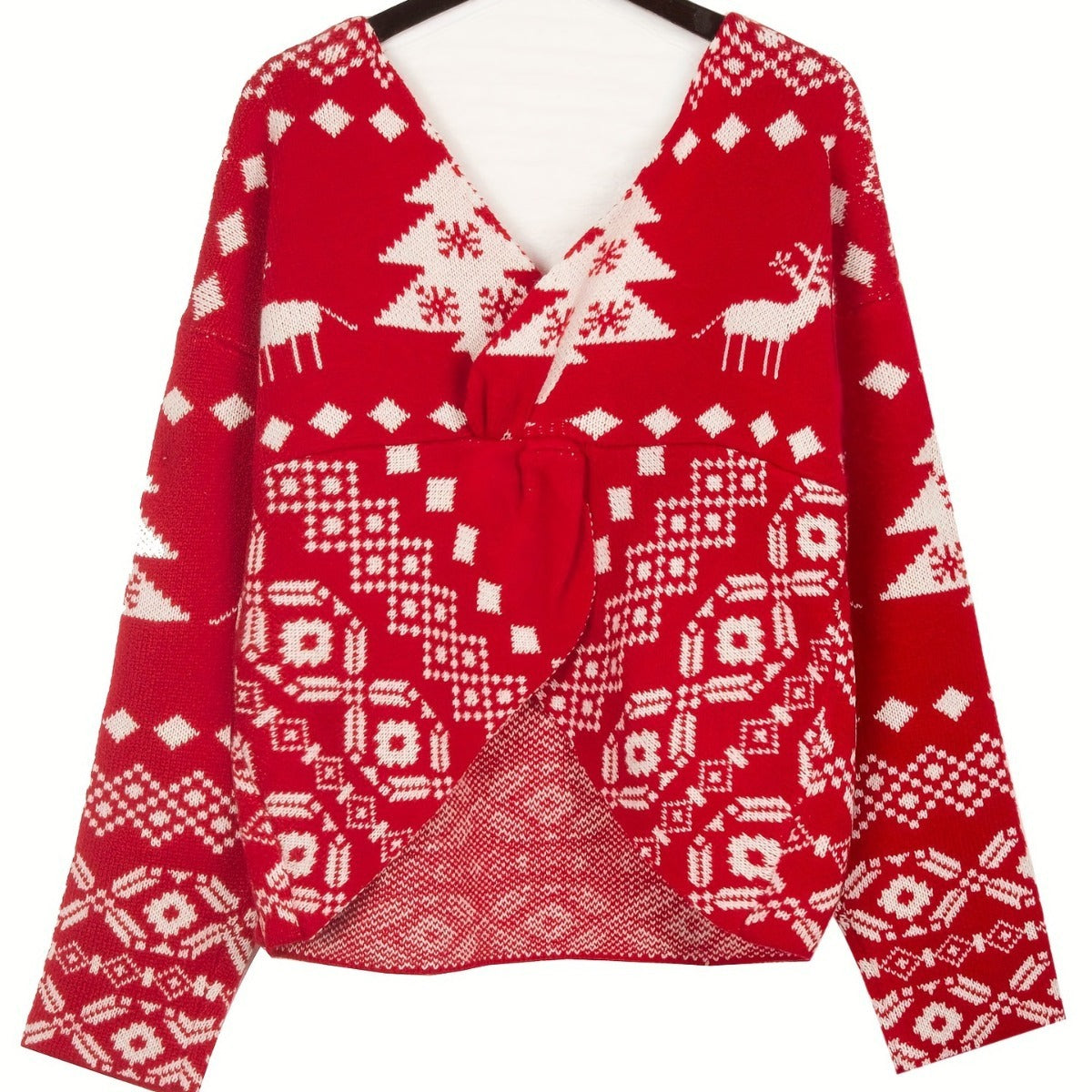 Backless Off-shoulder Christmas Snowflake Pattern Long-sleeved Sweater