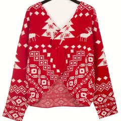 Backless Off-shoulder Christmas Snowflake Pattern Long-sleeved Sweater