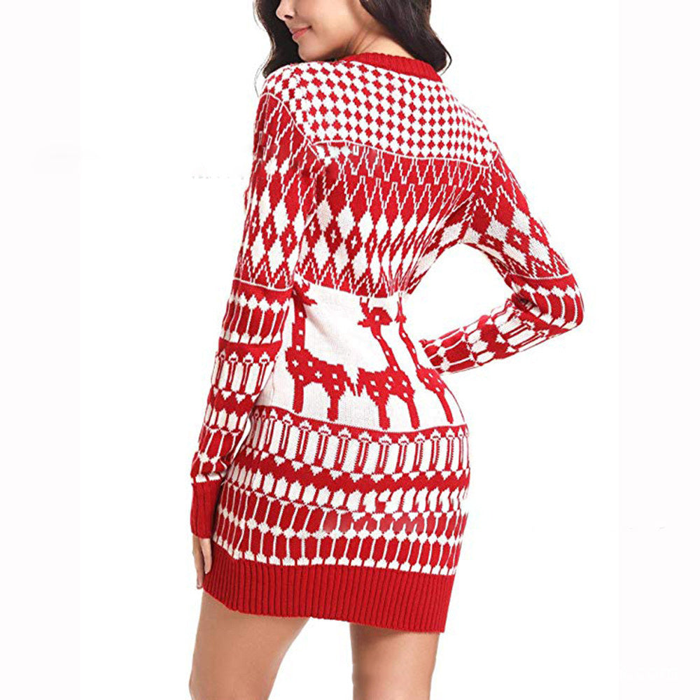 Slim Long Sleeve Fawn Christmas Sweater