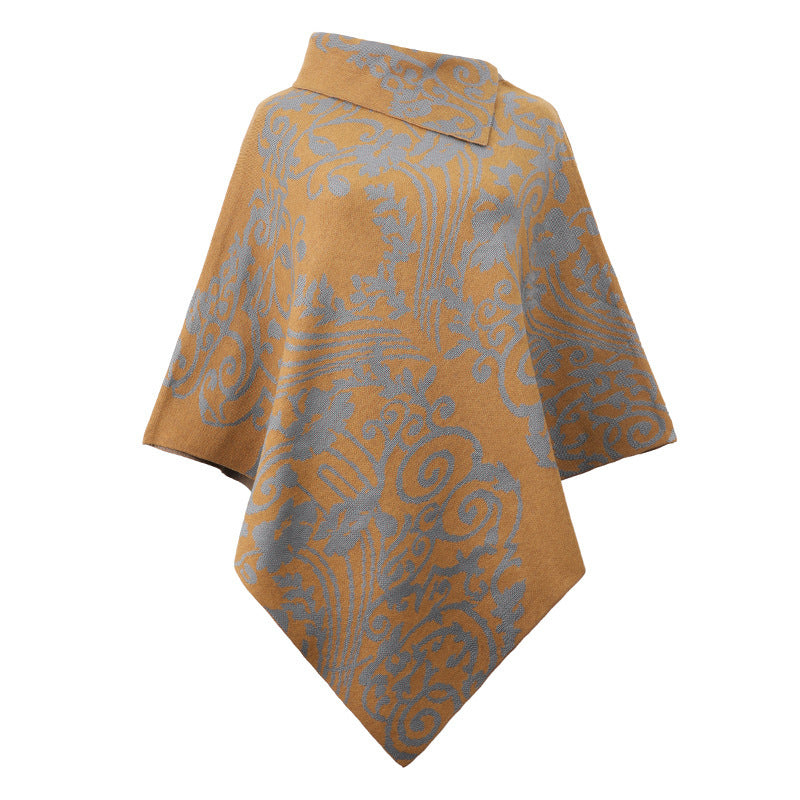 Printed Cape Shawl Sweater Coat