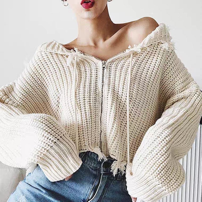 Hooded Tassel Zipper Sweaters Coat