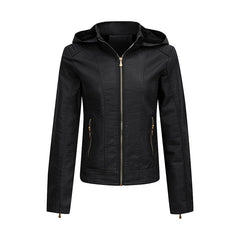 Plush Thickened Hooded Coat Slim Zipper Leather Jacket With Pockets Long Sleeve Outwear Tops For Womens Clothing