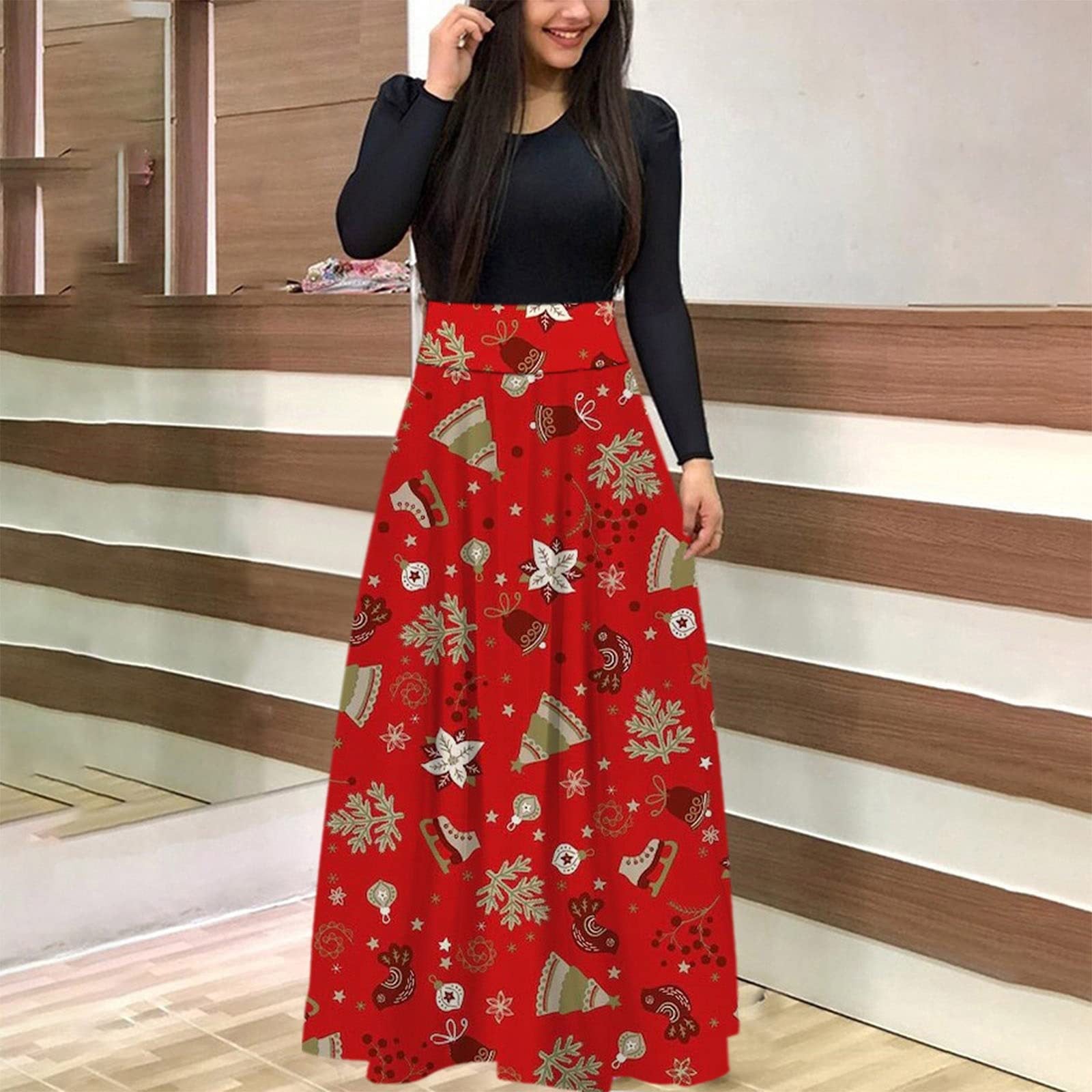 Christmas Print Long Skirt Suit