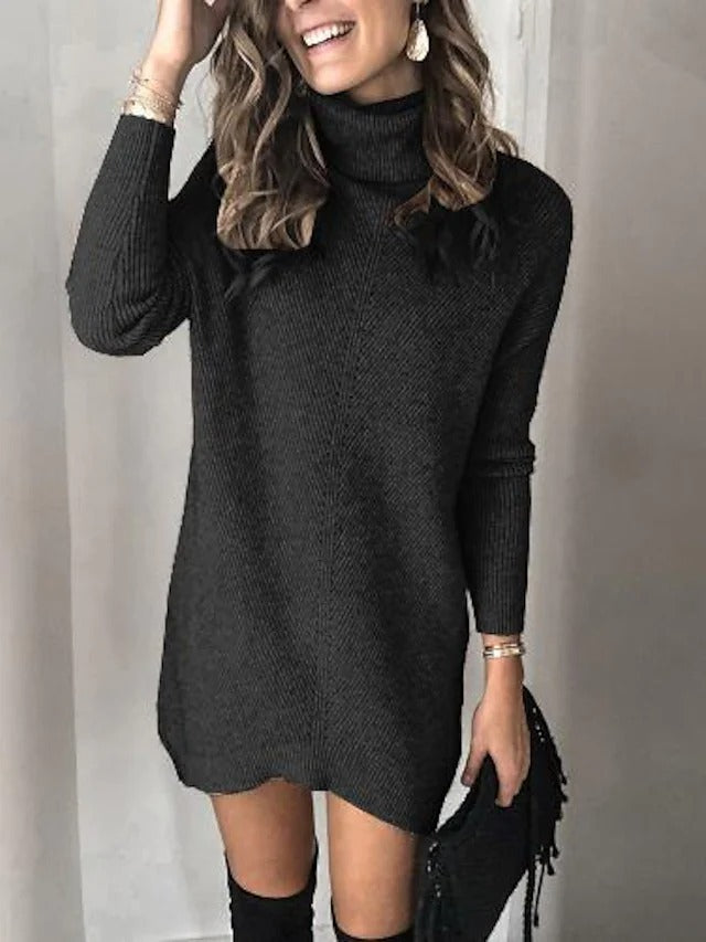 Knitwear Two Lapels Hollow Pullover Sweater Dress