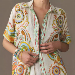 High-waisted Casual Chic Set Featuring A Short-sleeve Shirt And Stylish Printed Shorts
