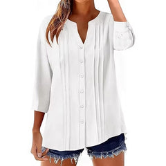 Pleated Casual Solid-Color Loose Cotton-Linen Shirt