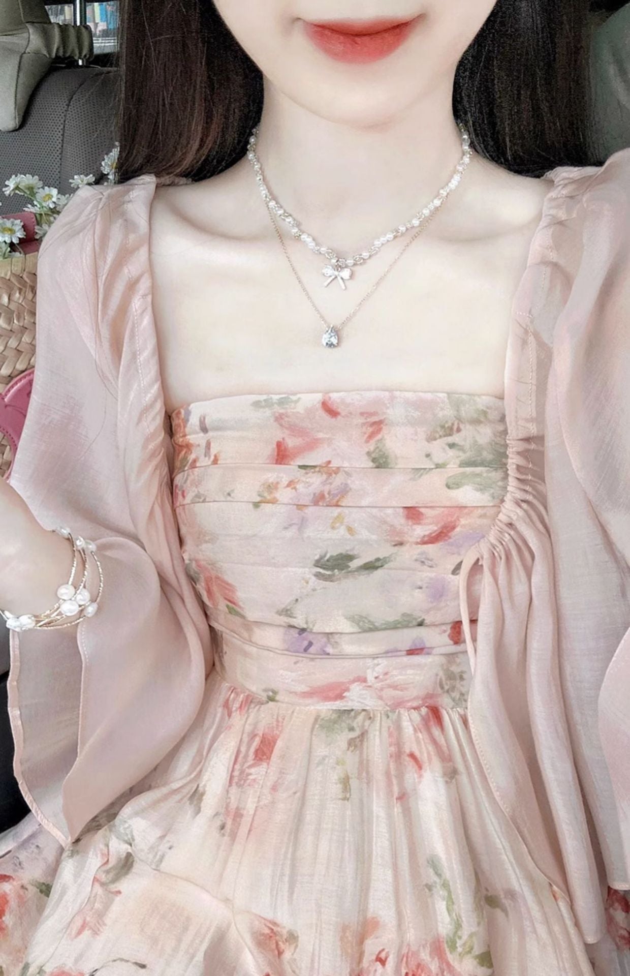 French-style Vintage Floral Sling Dress Cardigan