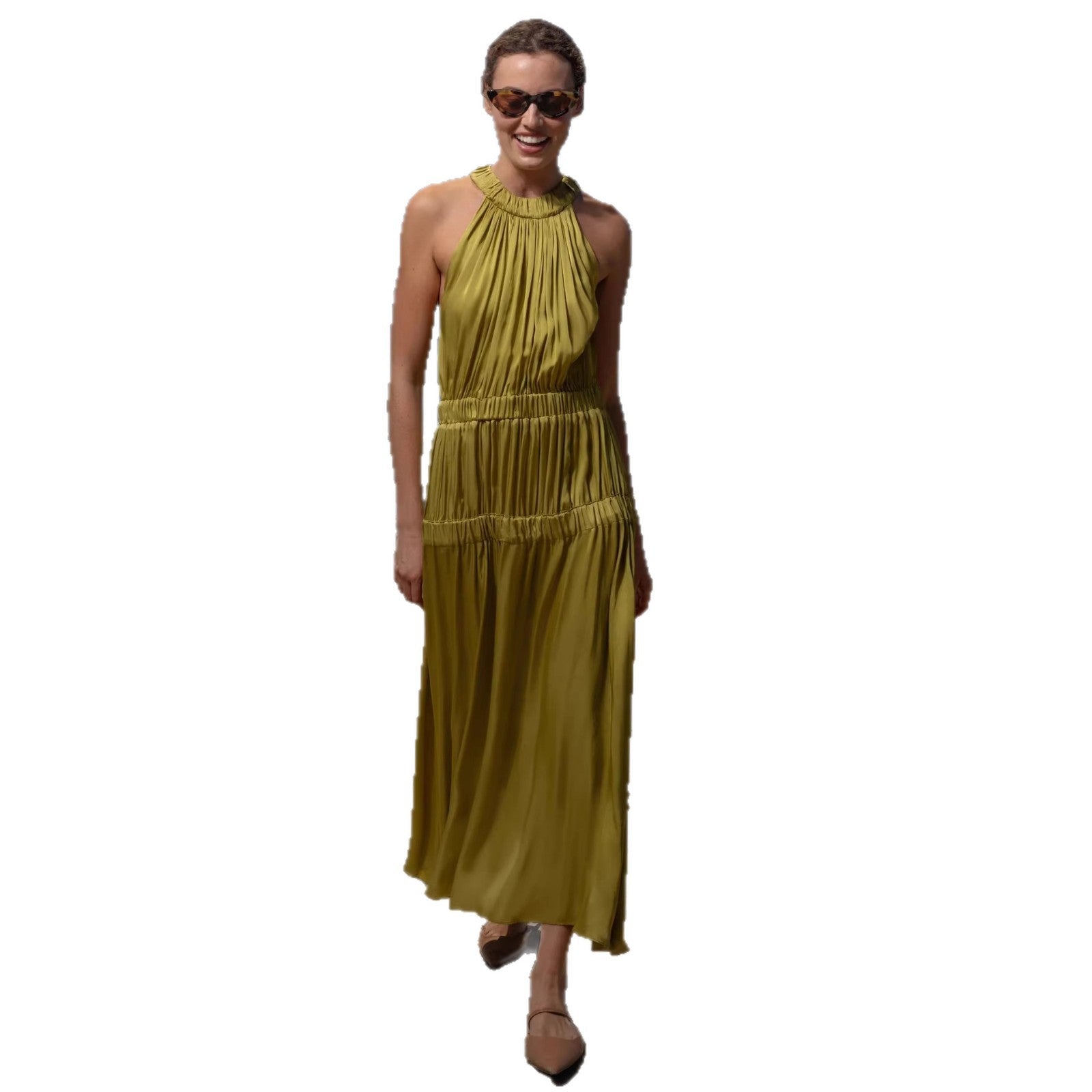 Womens Soft And Sweet Sleeveless Halterneck Casual Dress