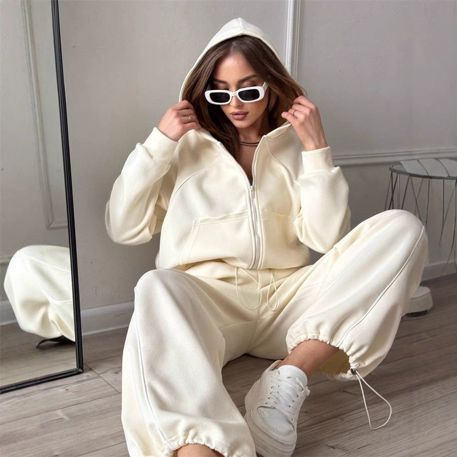 Sportswear Set Solid Color Cardigan Set