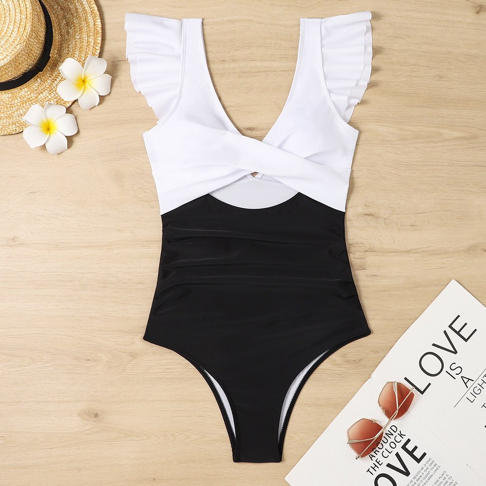 Criss-Cross One Piece Swimsuit with Cut-Out