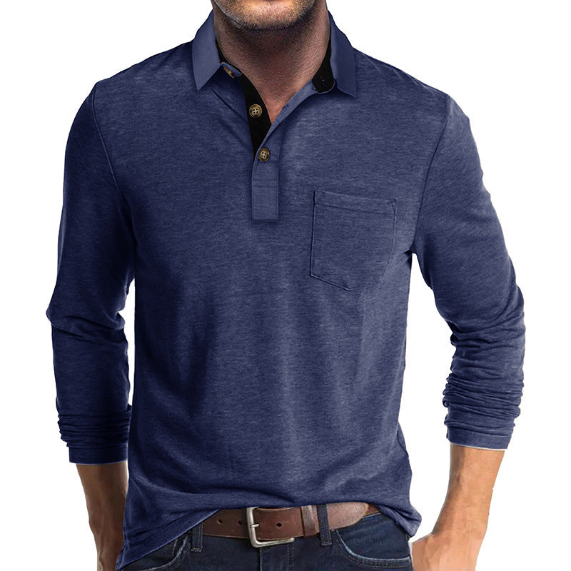 Mens Long-sleeve Lapel T-shirt Base Layer Top