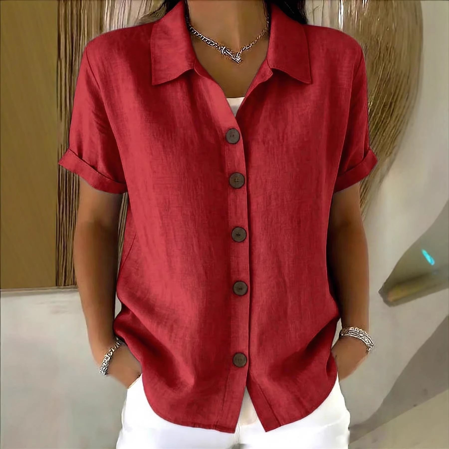 Lapel-button Long-sleeve Shirt