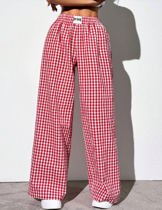 Style Cotton Plaid Loose Casual Pants With Pockets