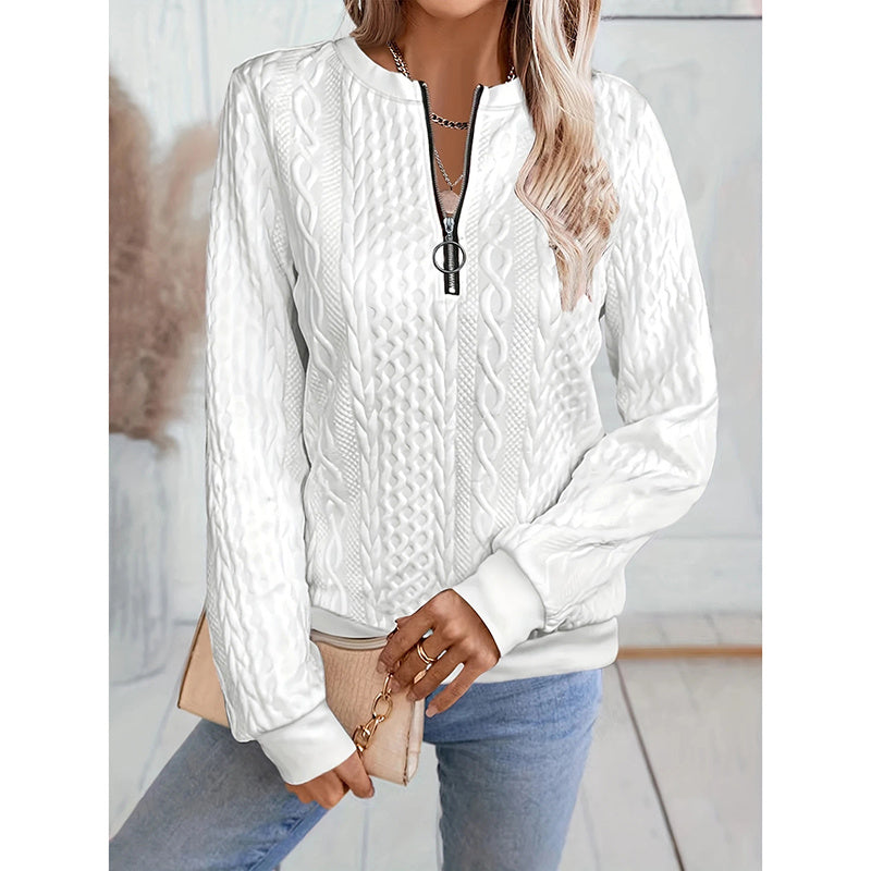 Textured Half Zip Pullover Tops Casual Long Sleeve Crewneck Sweatshirts