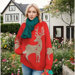 Christmas Sweater Pullover Round Neck Sweater Christmas Elk