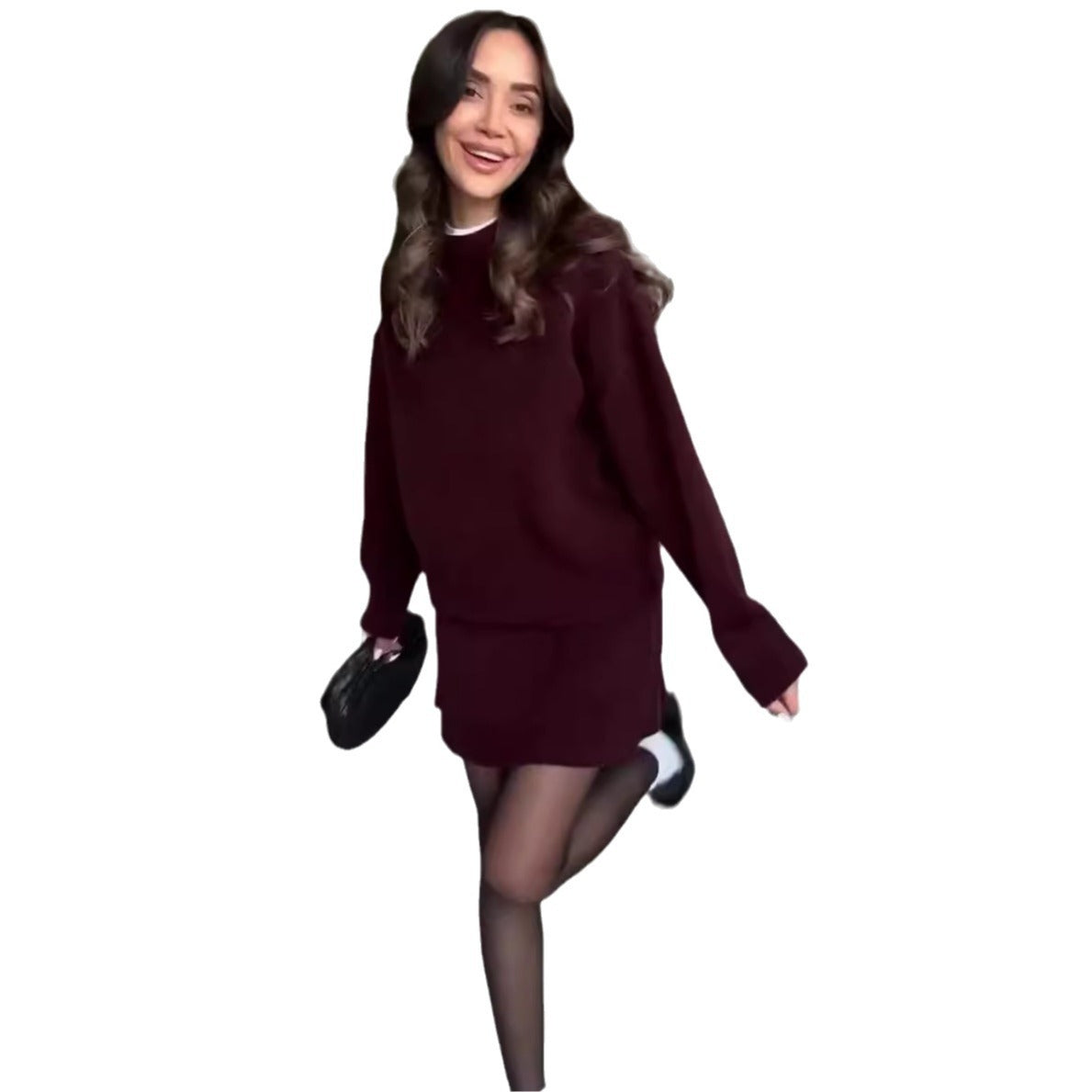 Sweater Skirt Sets For 2 Pieces Knit Casual Versatile Long Sleeve Pullover Elegant Solid High Waist Mini Skirt Outfit