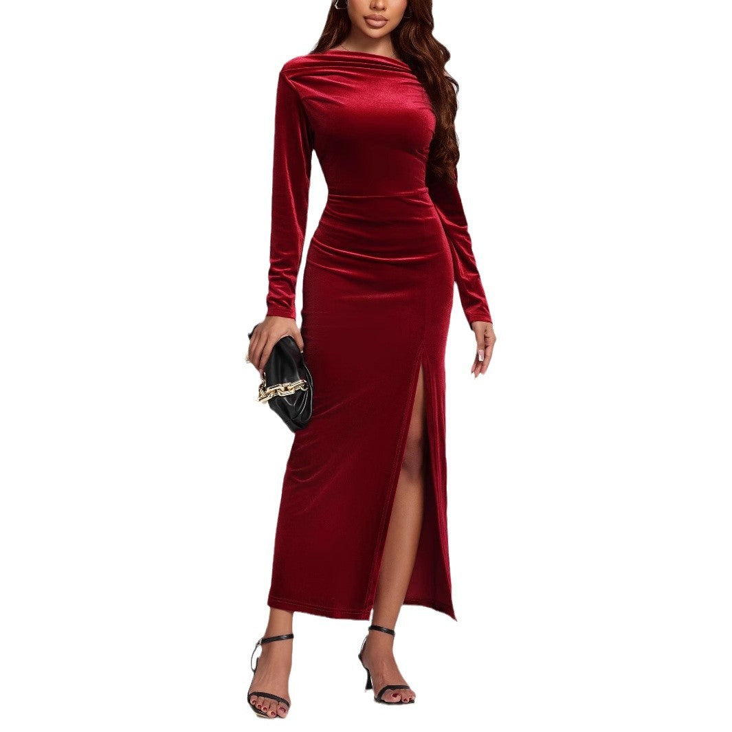 Clothing Slit Formal Dress Pleuche Dress