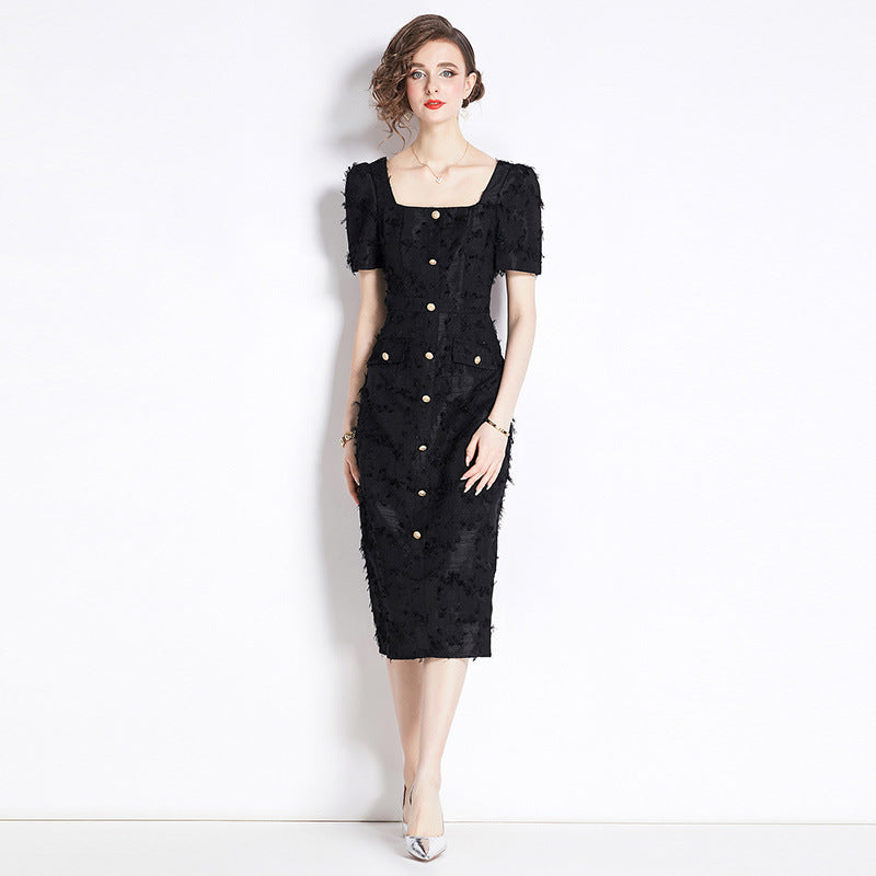 French Hepburn Style Vintage Black Dress â€?Elegant Tassel Detail
