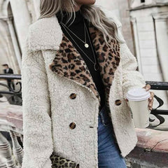 Clothing Leopard Splicing Plush Long Sleeve Coat