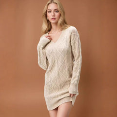 Mid-length Sweater V-neck Knitted Casual Twist Dress