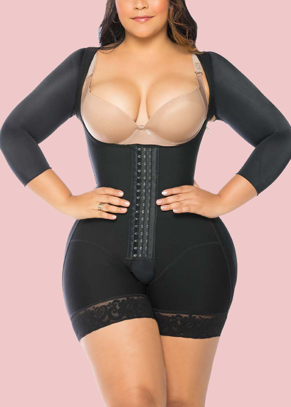 Shapewear Hook And Eye Closure Breast Support Tummy Control Long Sleeve Triangle  Bodysuit Bodyshaper