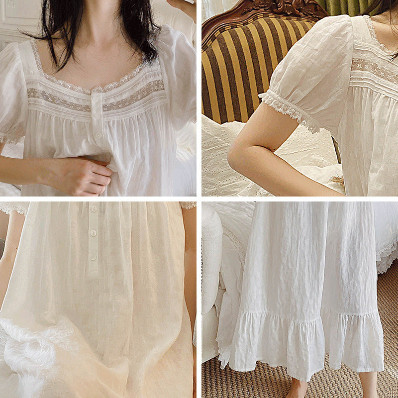 Short-sleeved Thin Pajamas White Sweet Cotton