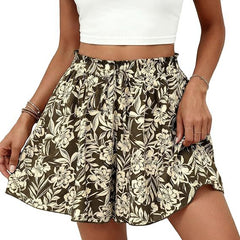 High-waisted Floral Print A-line Shorts Womens Casual Loose Shorts